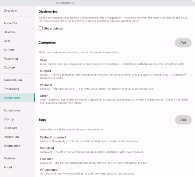 Settings → Dictionaries