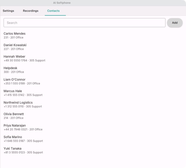 The Contacts tab