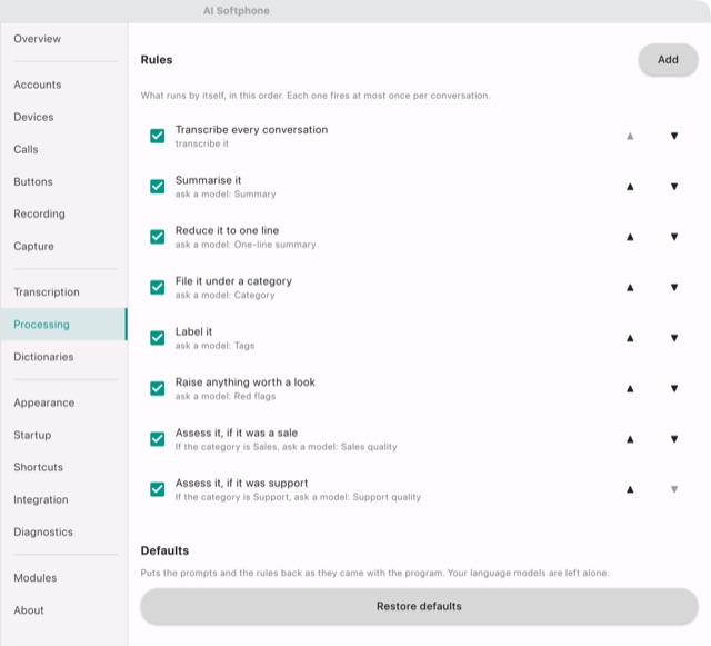 Settings → Processing: the rules