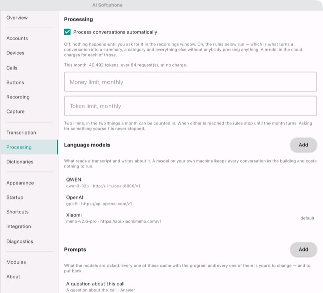 Settings → Processing