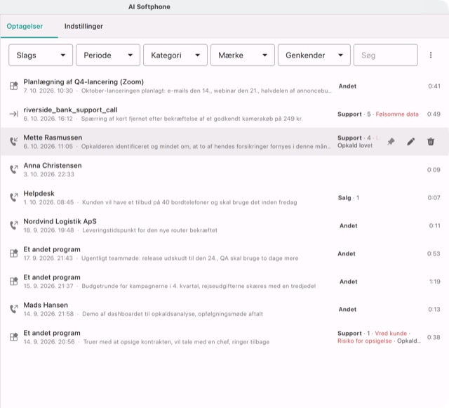 En række med markøren over sig: knapperne nål, blyant og skraldespand