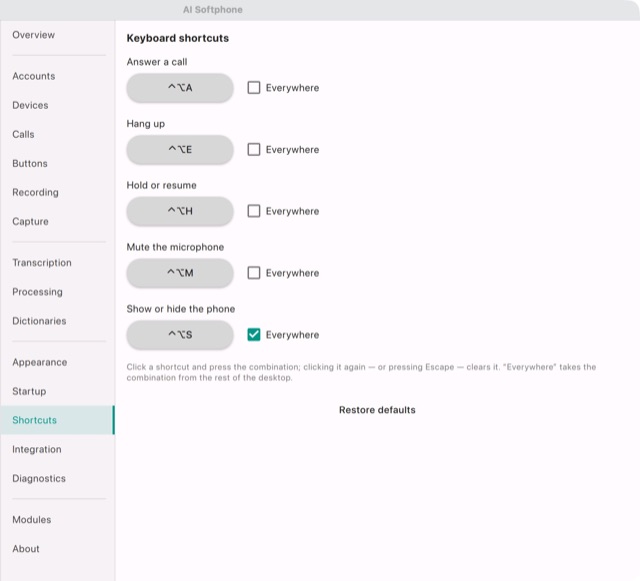 Settings → Keyboard shortcuts
