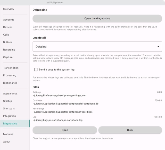 Settings → Diagnostics