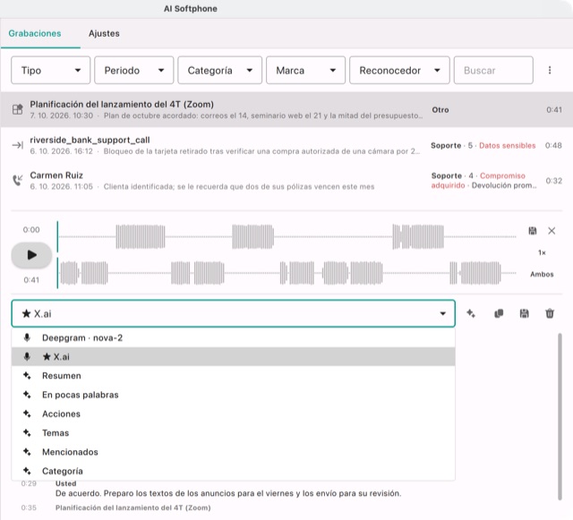 Una reunión capturada con dos transcripciones, Deepgram y X.ai, y sus redacciones
