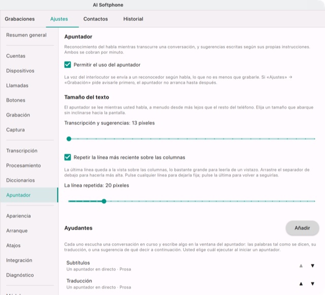 Ajustes → Apuntador: el interruptor que permite el apuntador y el tamaño del texto