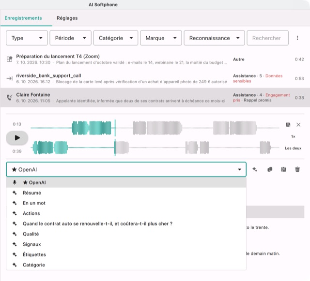 La liste déroulante ouverte : la transcription OpenAI et les comptes rendus de l'appel