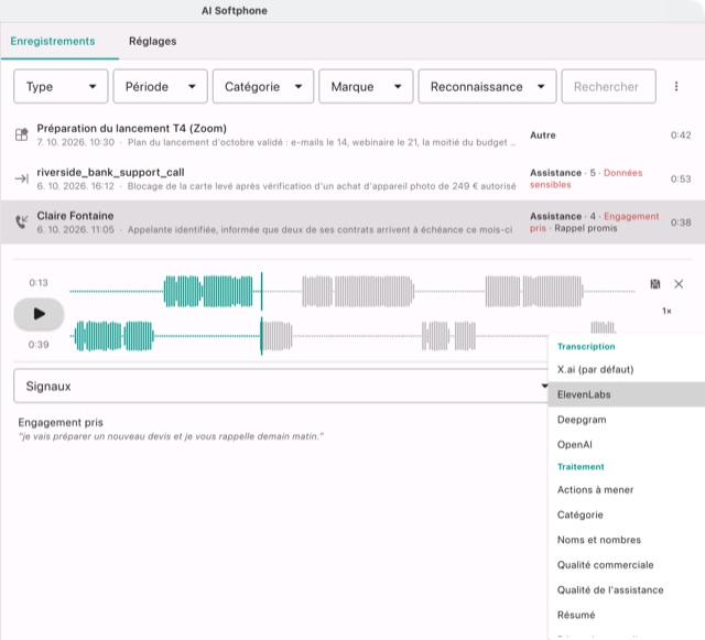 Le menu des étincelles : Transcription avec quatre reconnaissances, Traitement avec les invites