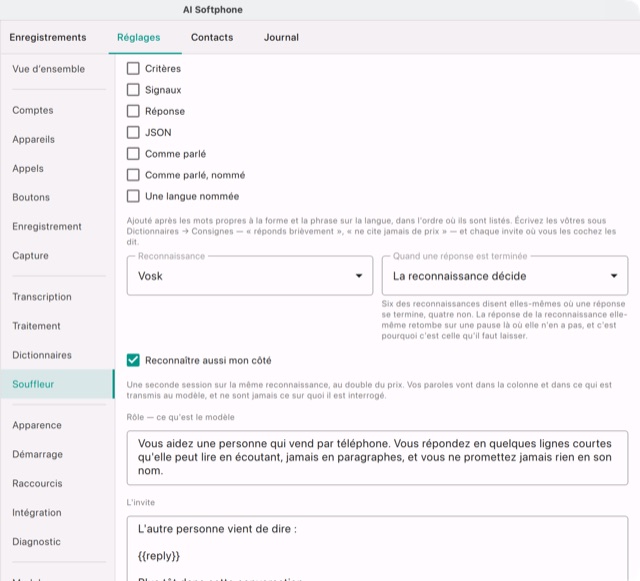 La carte de l'assistant Objections pendant l'appel : la reconnaissance, quand une réponse est terminée, le rôle et l'invite