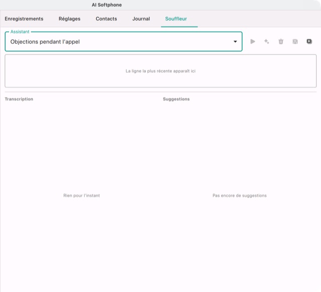 La fenêtre du souffleur avec l'assistant Objections pendant l'appel choisi, avant le démarrage