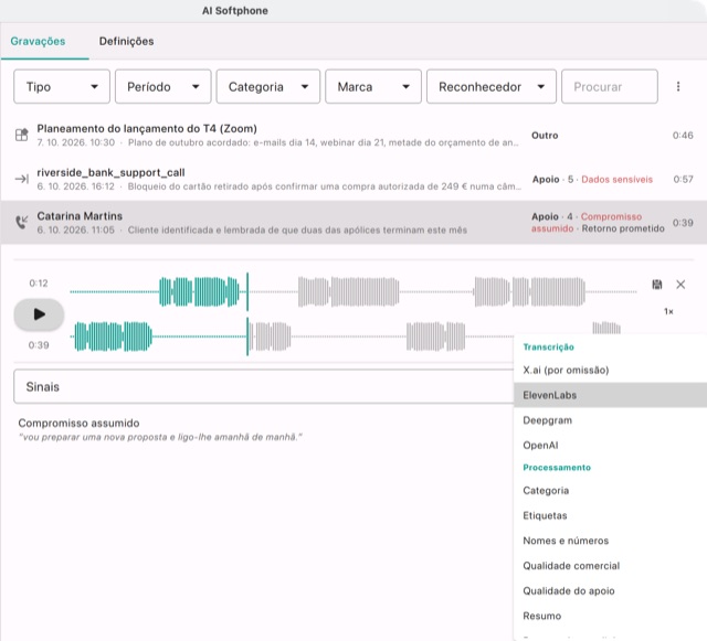 O menu das faíscas: Transcrição com quatro reconhecedores, Processamento com as instruções