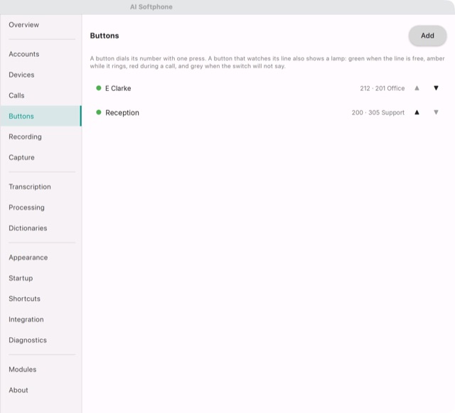 Settings → Buttons: two buttons